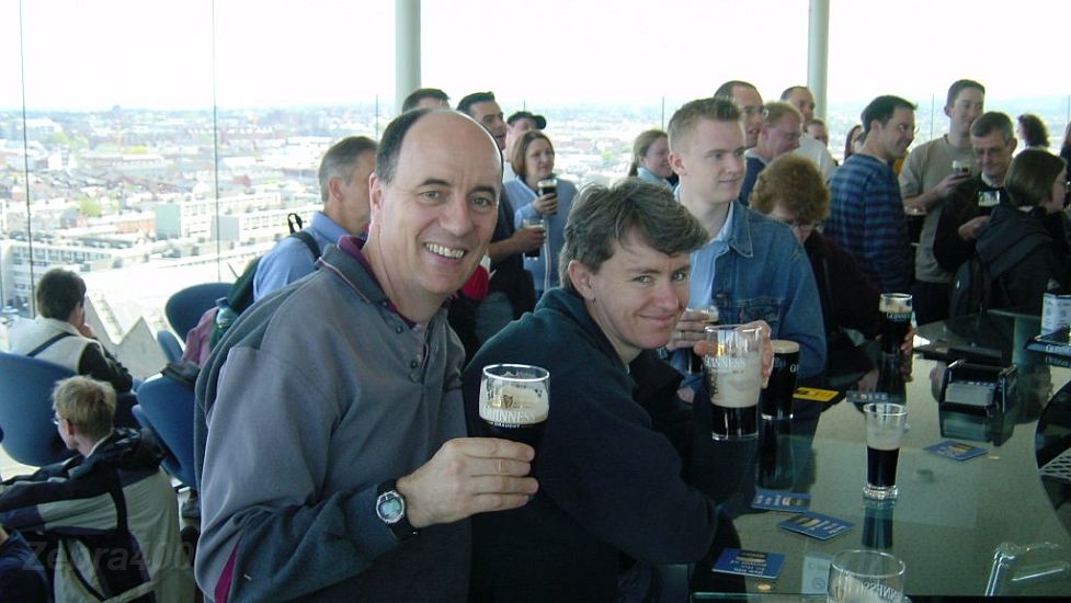 13-Laurie & Heidi enjoy a Guiness from St James Gate rooftop.JPG
